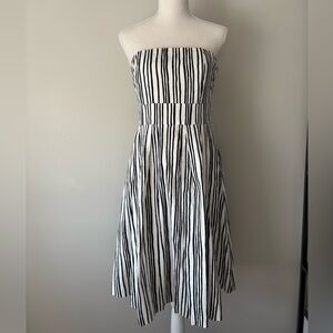 Club Monaco Aviva Strapless Black White Stripe Midi Dress NWT